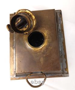 Vintage 15 Brass Kerosene Lantern Stall Lamp Caged Glass Wedge