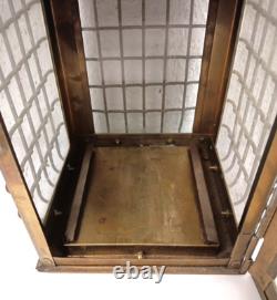 Vintage 15 Brass Kerosene Lantern Stall Lamp Caged Glass Wedge