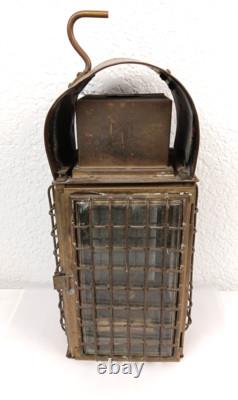Vintage 15 Brass Kerosene Lantern Stall Lamp Caged Glass Wedge Vintage 15 Brass Kerosene Lantern Stall Lamp Caged Glass Wedge