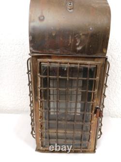 Vintage 15 Brass Kerosene Lantern Stall Lamp Caged Glass Wedge