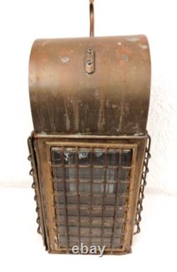 Vintage 15 Brass Kerosene Lantern Stall Lamp Caged Glass Wedge
