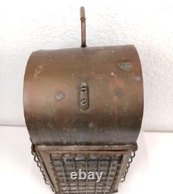 Vintage 15 Brass Kerosene Lantern Stall Lamp Caged Glass Wedge