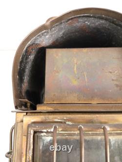 Vintage 15 Brass Kerosene Lantern Stall Lamp Caged Glass Wedge