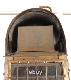 Vintage 15 Brass Kerosene Lantern Stall Lamp Caged Glass Wedge