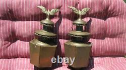 Vintage 1880's Set (2) Patriotic Brass Carriage/Coach Eagle Lanterns Patina