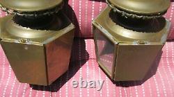 Vintage 1880's Set (2) Patriotic Brass Carriage/Coach Eagle Lanterns Patina