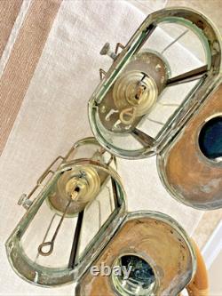 Vintage 1900's WEDGE Brass & Glass Nautical Ship Oil Lantern Lamps Complete Orig