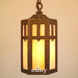 Vintage 1910 Art Craft Hanging Porch Hall Foyer Lantern Slag Glass Pendant Light