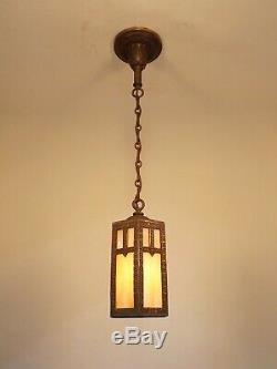 Vintage 1910 Art Craft Hanging Porch Hall Foyer Lantern Slag Glass Pendant Light