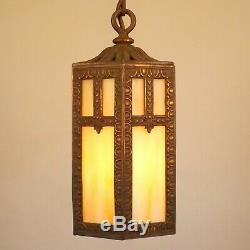 Vintage 1910 Art Craft Hanging Porch Hall Foyer Lantern Slag Glass Pendant Light