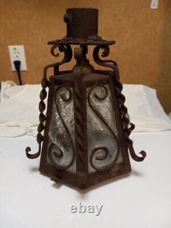 Vintage 1920's Glass Wrought Iron Glass Lantern Sconce Mission Revival Clear