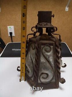 Vintage 1920's Glass Wrought Iron Glass Lantern Sconce Mission Revival Clear