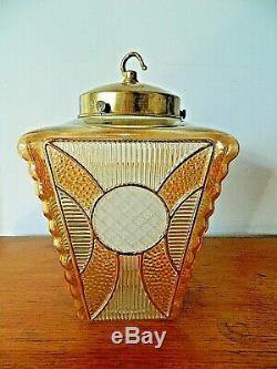 Vintage 1930'40's Art Deco Brass Glass Panel Gilt Light house Lantern Light