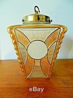 Vintage 1930'40's Art Deco Brass Glass Panel Gilt Light house Lantern Light