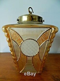 Vintage 1930'40's Art Deco Brass Glass Panel Gilt Light house Lantern Light