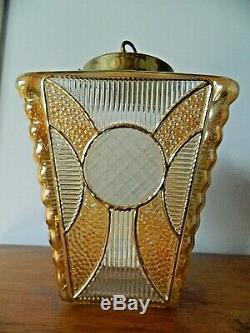 Vintage 1930'40's Art Deco Brass Glass Panel Gilt Light house Lantern Light