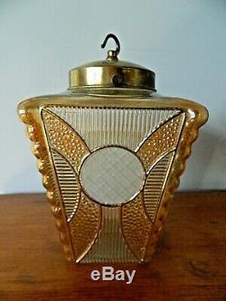 Vintage 1930'40's Art Deco Brass Glass Panel Gilt Light house Lantern Light