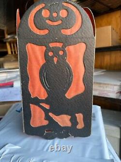 Vintage 1930-40s Halloween Lantern 4 Panel Pulp Cardboard with Crape Paper