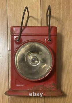 Vintage 1933 Electric Lantern Searchlight Red Flashlight Lamp Train Antique