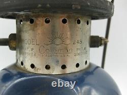 Vintage 1936 Coleman 243 Single Mantle Lantern Blue Black Made in USA Antique