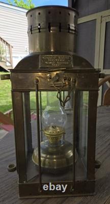 Vintage 1939 Brass Cargo Ship Hanging Light Great Britain Nautical Lantern Lamp