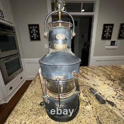 Vintage 1940 J. C. Newey Metal & Glass Anchor Maritime Lantern Electric Lamp