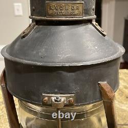 Vintage 1940 J. C. Newey Metal & Glass Anchor Maritime Lantern Electric Lamp
