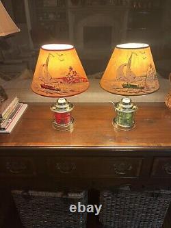 Vintage 1950's Nautical Table Lamps Mariner Ship Lanterns Original Shades PAIR