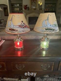 Vintage 1950's Nautical Table Lamps Mariner Ship Lanterns Original Shades PAIR