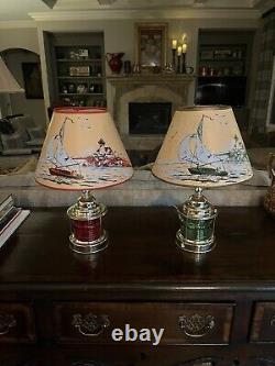 Vintage 1950's Nautical Table Lamps Mariner Ship Lanterns Original Shades PAIR