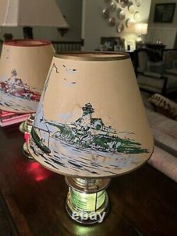 Vintage 1950's Nautical Table Lamps Mariner Ship Lanterns Original Shades PAIR