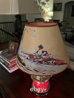 Vintage 1950's Nautical Table Lamps Mariner Ship Lanterns Original Shades PAIR