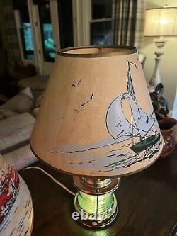 Vintage 1950's Nautical Table Lamps Mariner Ship Lanterns Original Shades PAIR