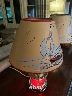 Vintage 1950's Nautical Table Lamps Mariner Ship Lanterns Original Shades PAIR