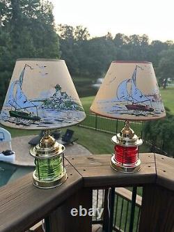 Vintage 1950's Nautical Table Lamps Mariner Ship Lanterns Original Shades PAIR