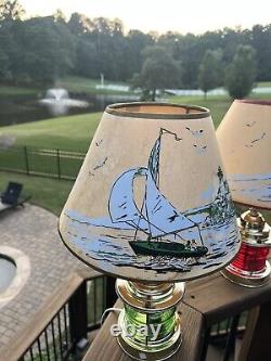 Vintage 1950's Nautical Table Lamps Mariner Ship Lanterns Original Shades PAIR