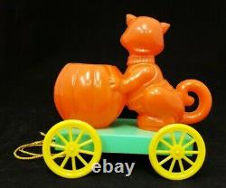 Vintage 1950's Rosbro Halloween Cat and Pumpkin Cart on Wheels Pull Toy