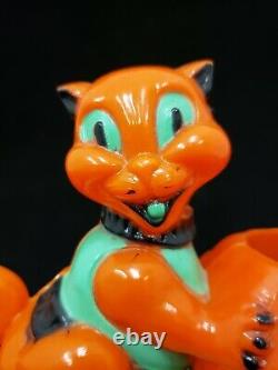 Vintage 1950's Rosbro Halloween Cat and Pumpkin Cart on Wheels Pull Toy