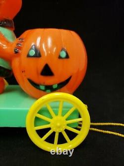 Vintage 1950's Rosbro Halloween Cat and Pumpkin Cart on Wheels Pull Toy