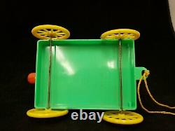 Vintage 1950's Rosbro Halloween Cat and Pumpkin Cart on Wheels Pull Toy