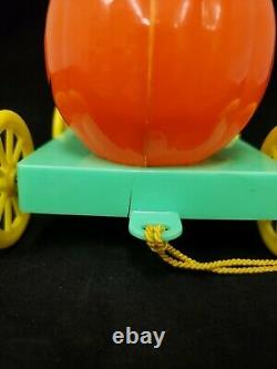 Vintage 1950's Rosbro Halloween Cat and Pumpkin Cart on Wheels Pull Toy