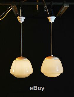 Vintage 1950s Original Art Deco Opaline milk glass school house lantern light
