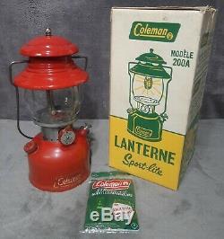 Vintage 1953 High Ventilator Porcelain Burner Tip Red Coleman 200A Lantern + Box