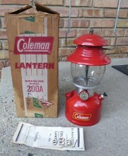 Vintage 1958 Coleman Lantern Model 200a Red Burgundy Single Mantle In Orig. Box