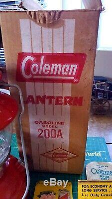 Vintage 1958 Coleman Lantern Model 200a Red Burgundy Single Mantle In Orig. Box