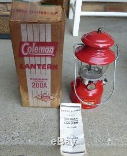 Vintage 1958 Coleman Lantern Model 200a Red Burgundy Single Mantle In Orig. Box