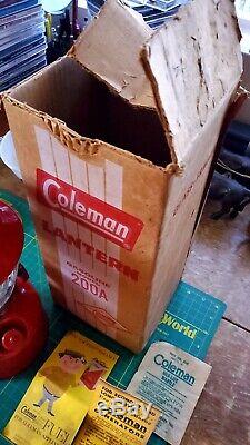 Vintage 1958 Coleman Lantern Model 200a Red Burgundy Single Mantle In Orig. Box