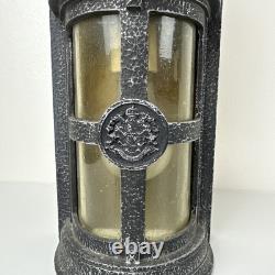 Vintage 1960 Wrought Iron Spanish Revival Wall Lantern Sconce Amber Bubble Glass
