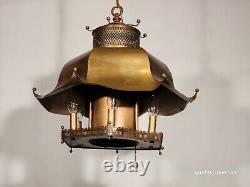 Vintage 1960s Mid Century Modern MCM Brass Pagoda 7 Light Lantern Chandelier