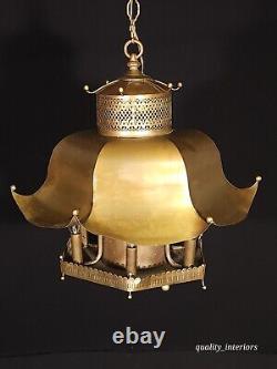 Vintage 1960s Mid Century Modern MCM Brass Pagoda 7 Light Lantern Chandelier